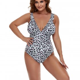 New women's one-piece swimsuit with fat printed ruffle edges, conservative plus size swimsuit