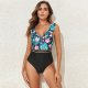 Printed tight fitting sexy conservative women's swimsuit