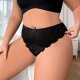 Plus Size Black Floral Lace Thong: Invisible Breathable Nylon Underwear for Women