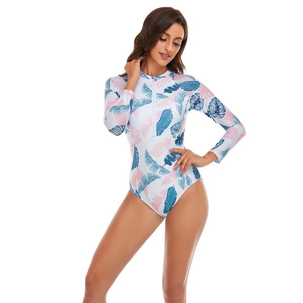 New one-piece swimsuit women's sexy sports long sleeved printed surfing swimsuit