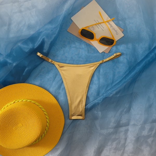 Women's Sexy Solid-Color Gold-Embossed Thong Bikini Bottoms
