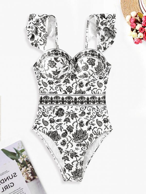 2025 swimsuit new bikini one-piece conservative women's swimsuit printed swimsuit