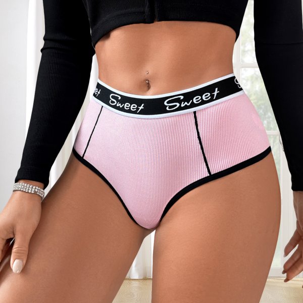 Pink Ribbed High-Waisted Briefs with 'Sweet' Waistband: Invisible Breathable Teen Underwear (S-XL)