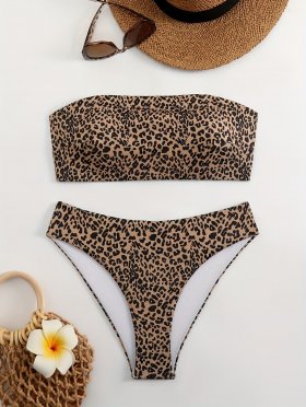 2026 popular leopard print strapless bikini sexy back resort hot spring beach split swimsuit