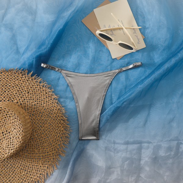 Women's Sexy Solid-Color Gold-Embossed Thong Bikini Bottoms