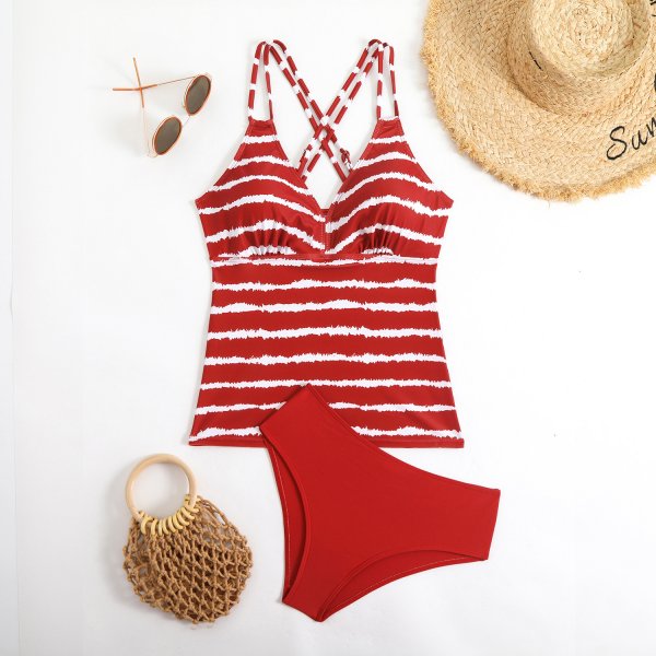 New bikini sexy printed striped swimsuit women's split swimsuit