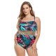 New swimsuit printed strapless conservative plus fat plus oversized one-piece swimsuit for women