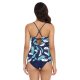 New women's retro printed conservative belly covering camisole skirt triangular split swimsuit
