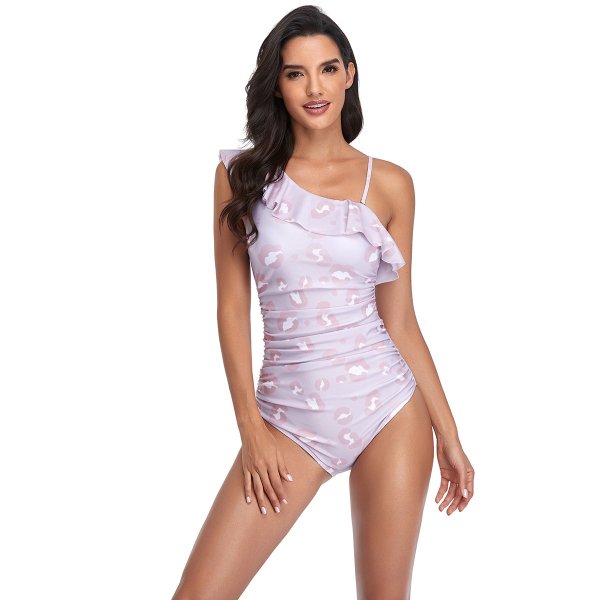 New ruffled single shoulder women's sexy leopard print backless one-piece swimsuit