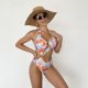 New one-piece swimsuit printed hot stamping sexy hollow tight bikini swimsuit for women