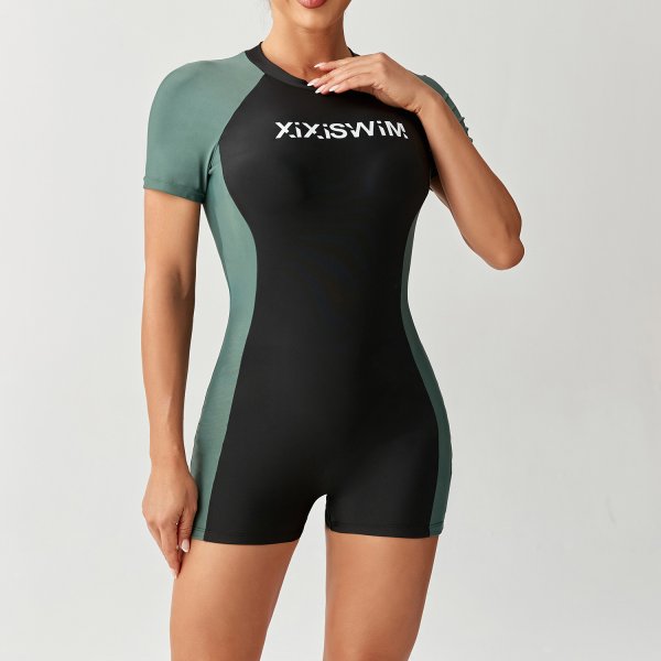 Women's one-piece long sleeved surfing suit, new flat cornered pants, diving swimsuit