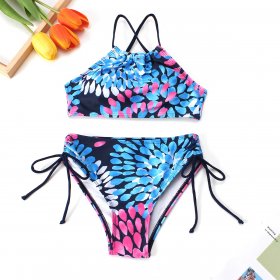 New Split Children's Swimsuit Sexy Solid Color Printed Bikini Set