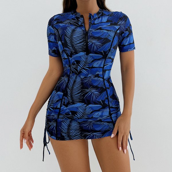 2025 new swimsuit women's printed short sleeved women's sports suit