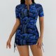 2025 new swimsuit women's printed short sleeved women's sports suit