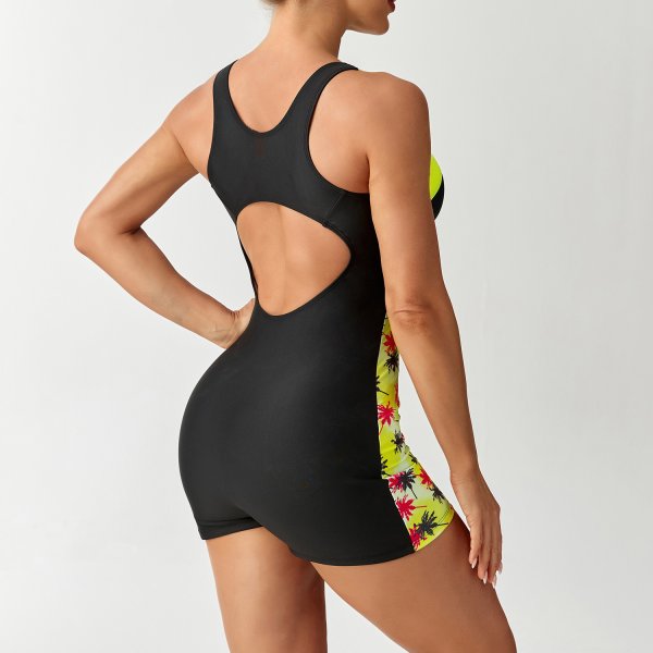 Sports competition swimsuit new women's jumpsuit shorts contrasting splicing backless swimsuit