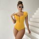2025 new sexy shaping solid color one-piece short sleeved bikini swimsuit for women