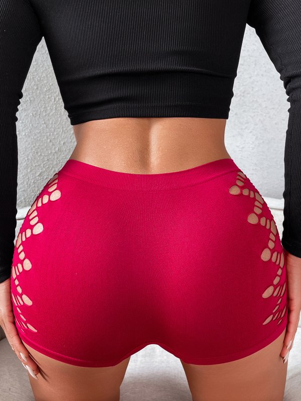 High-Waisted Red Cutout Boyshort: Seamless Lifting Women’s Underwear
