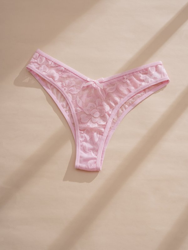 Sexy lace seducing low waisted bow tie t-shirt thong panties for women