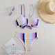 Striped high waisted bow split swimsuit for women, bikini