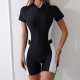 New one-piece swimsuit women's color blocked conservative zipper solid color half sleeve swimsuit