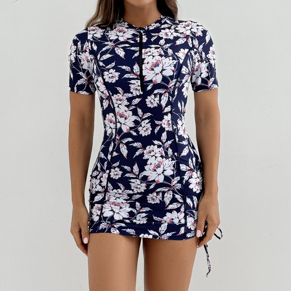 2025 new swimsuit women's printed short sleeved women's sports suit
