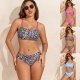 2026 new split swimsuit leopard print minimalist bikini with chest cushion women's sexy beach swimsuit women