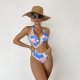 New one-piece swimsuit printed hot stamping sexy hollow tight bikini swimsuit for women