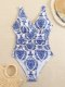 2026 popular bikini print backless one-piece swimsuit