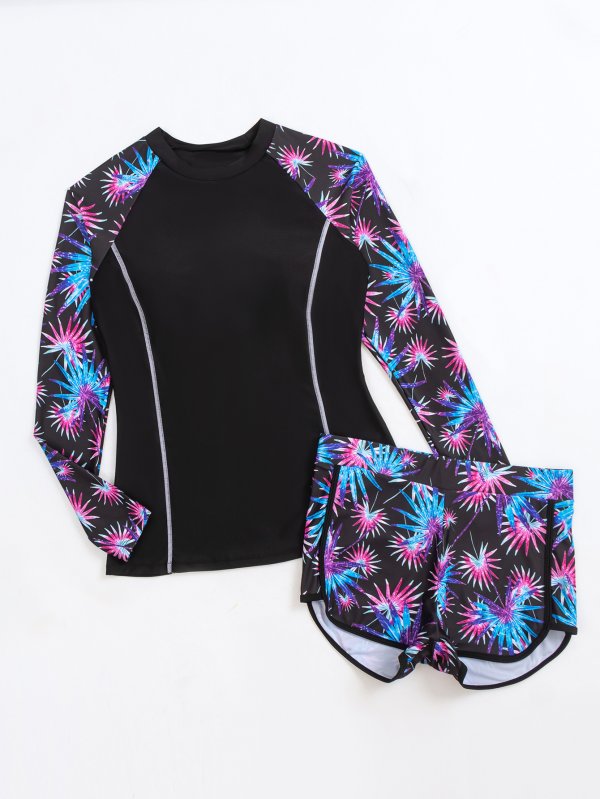 New split swimsuit women's printed two-piece long sleeved swimsuit set