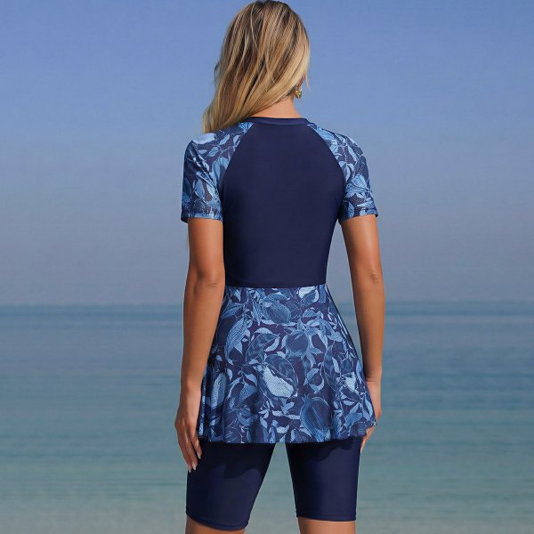 New Long Sleeve Sunscreen Split Large Size Conservative Skirt Style Skin Covering and Slimming Sports Women's Swimsuit