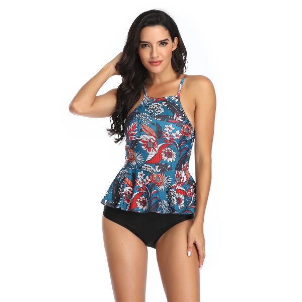 New Split Swimsuit Printed Sexy Skirt Style Strap Swimsuit for Women