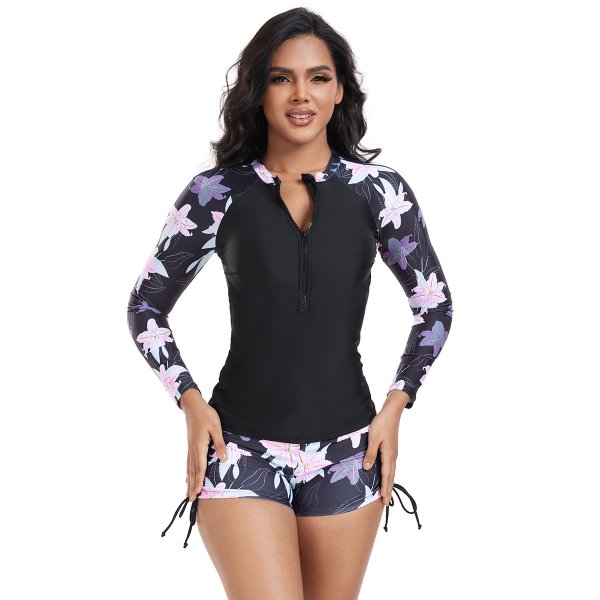 New split swimsuit printed two-piece long sleeved swimsuit women\'s set beach surfing suit