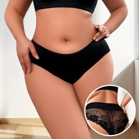 Black Plus-Size Boyshort with Lace Back: Breathable Women's Underwear