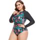 New one-piece swimsuit printed long sleeved zipper swimsuit women's plus size surfing suit