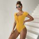 2025 new sexy shaping solid color one-piece short sleeved bikini swimsuit for women