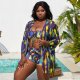 New Split Swimsuit Large Size Printed Mesh Three Piece Set for Women