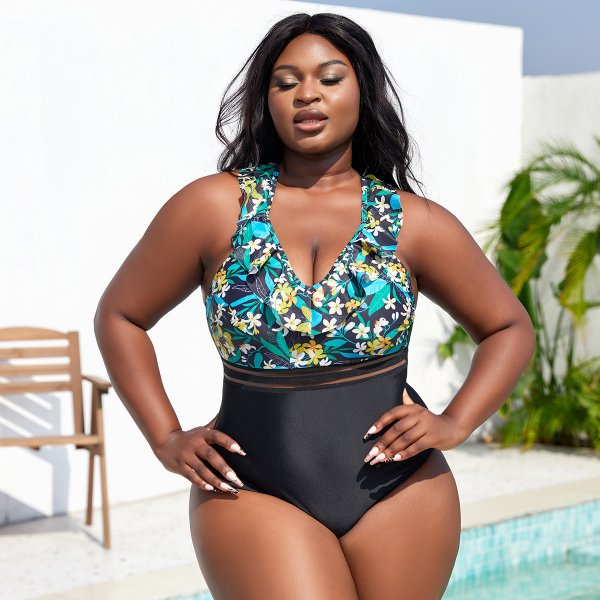 New plus size one-piece fashionable printed women's swimsuit