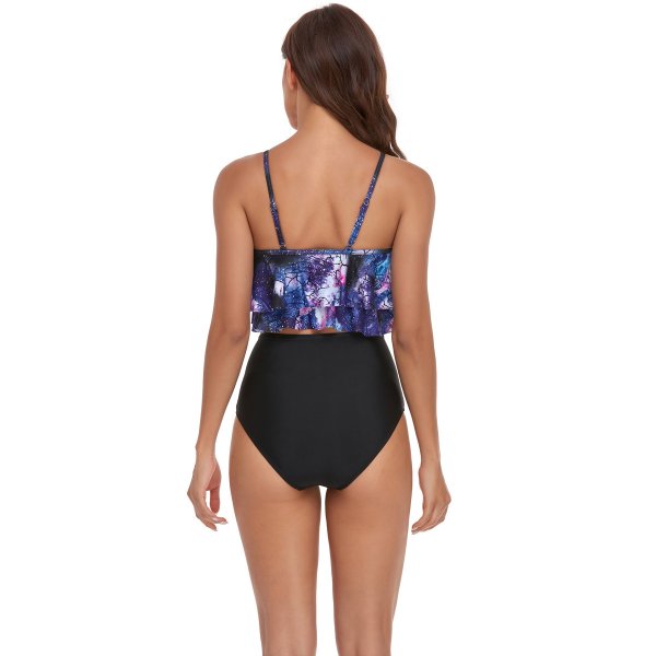 New women's swimsuit double-layer lotus leaf high waist split swimsuit bikin