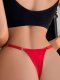 Red Low-Rise Thong with Heart Hardware Garter Straps: Breathable Nylon Lingerie