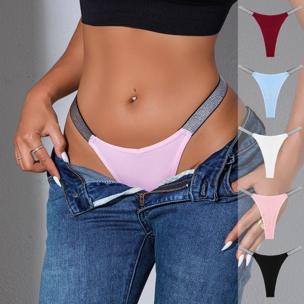 Women\'s underwear silver ribbon thread multi-color knitted sexy thong for women