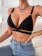 Black Ribbed Plunge Bralette with Double Back Straps: Push-Up & Low-Back Teen Bra