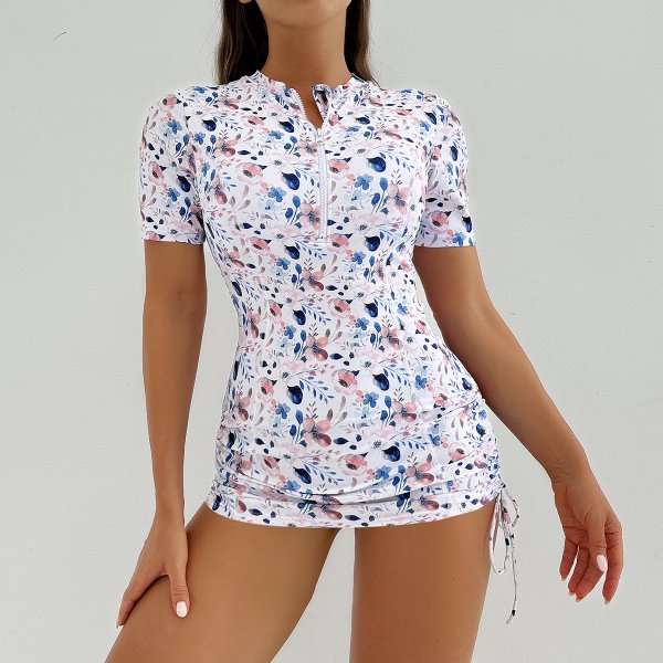 2025 new swimsuit women's printed short sleeved women's sports suit