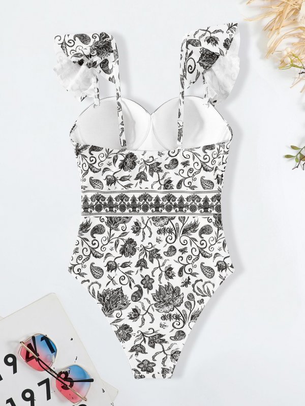 2025 swimsuit new bikini one-piece conservative women's swimsuit printed swimsuit