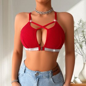 Ins bra with adjustable upper support, gathered and crossed hollow underwear for women