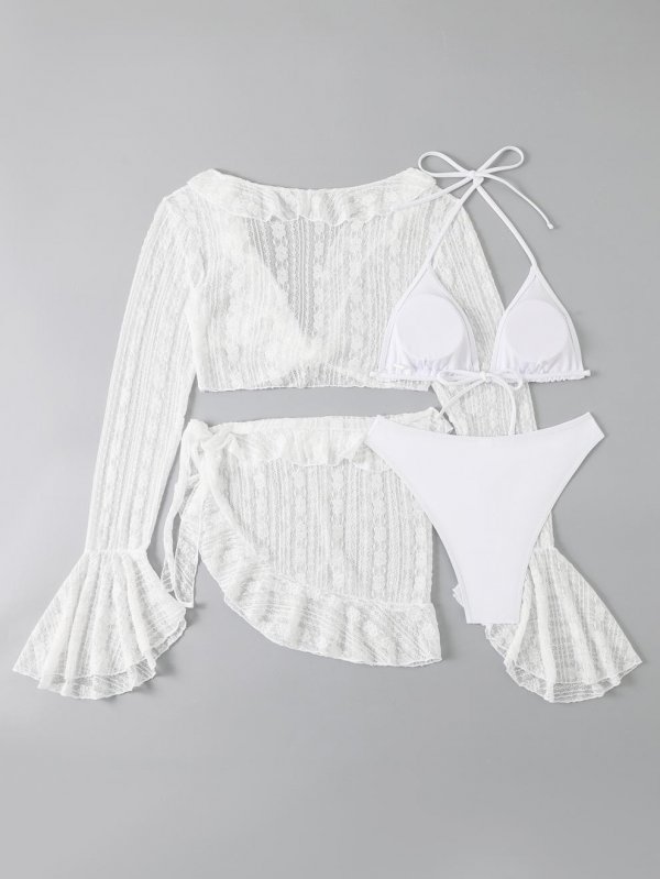 2026 hot bikini cover up bikini four piece set ruffled swimsuit women's split sexy swimsuit