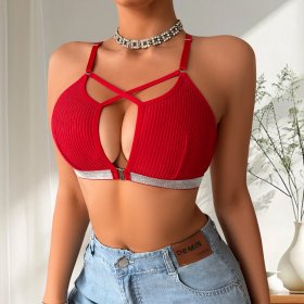 Ins bra with adjustable upper support, gathered and crossed hollow underwear for women