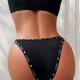 Black Thong with 'LOVE' Print & Heart Accents: Breathable Antibacterial Women's Underwear