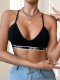 Black Ribbed Bralette with 'SPORT' Print: Open-Back Pure Desire Style Teen Lingerie