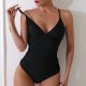 New one-piece black tight conservative V-neck camisole swimsuit for women