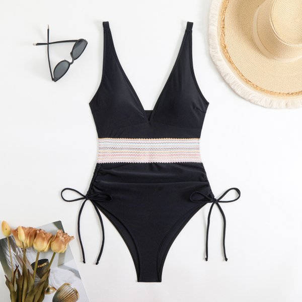 Solid color one-piece splicing women's sexy new conservative backless bikini swimsuit